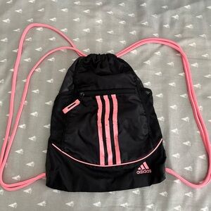 Adidas Black and Pink Drawstring Backpack